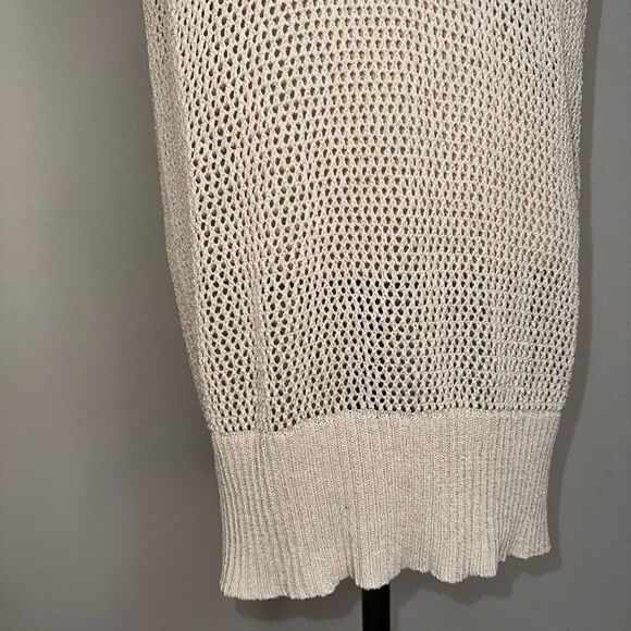 Cache Neutral Metallic Open Knit Sleeveless Sweater Silk Blend Womens Large - Picture 3 of 11